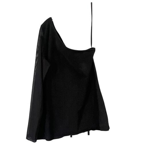 Torrid One Shoulder Top Mesh Sleeve Size 1 Black Dressy Casual Stretch - Picture 1 of 3